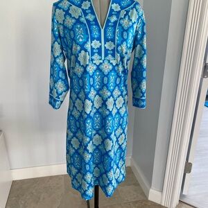 Gretchen Scott Blue Geometric Print Split Neck Dress Size XS